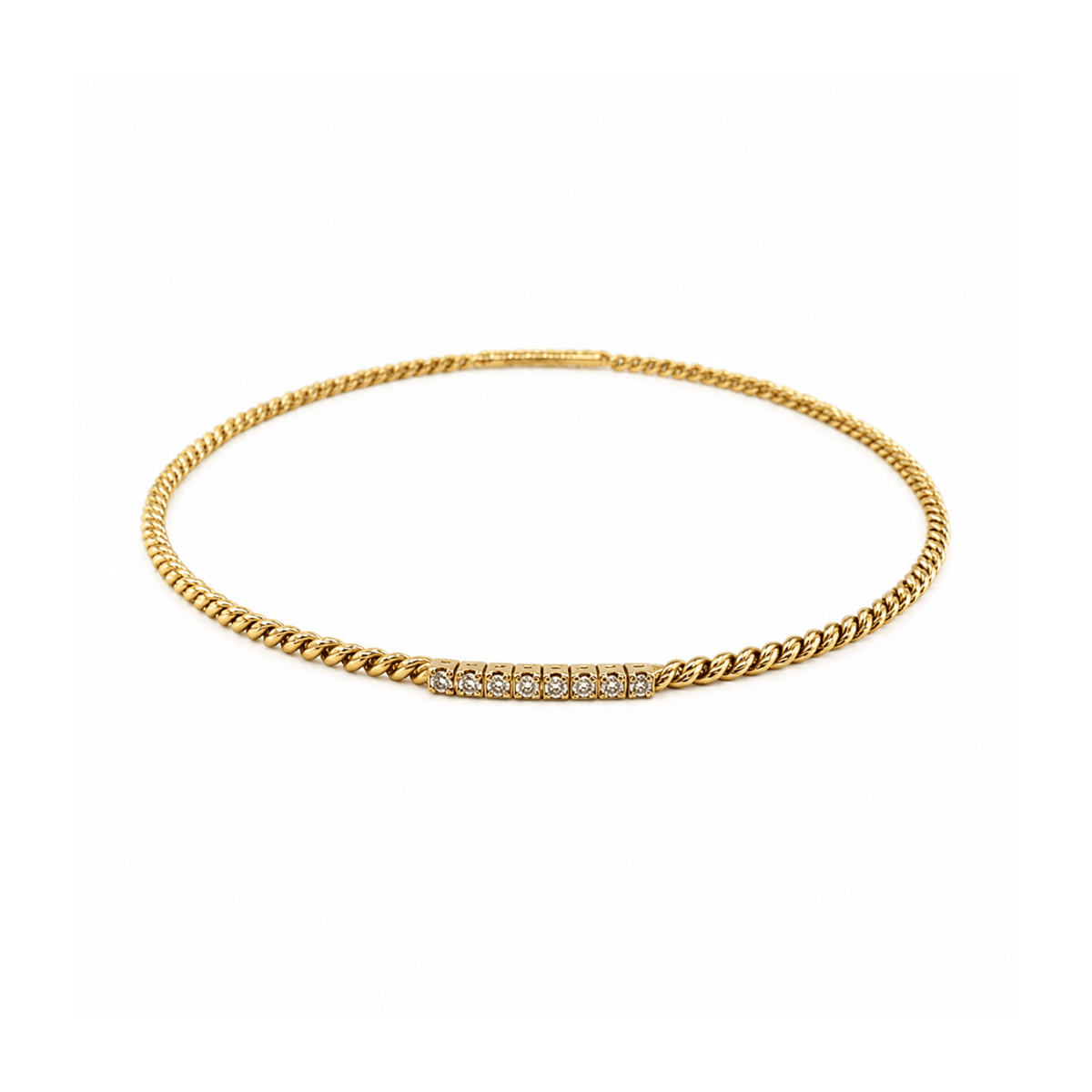 18 karat yellow gold diamond bangle.