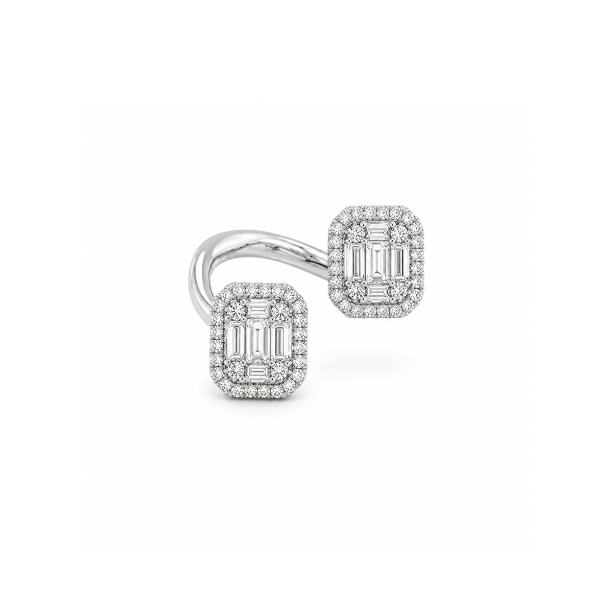 18 karat white gold diamond bypass ring.