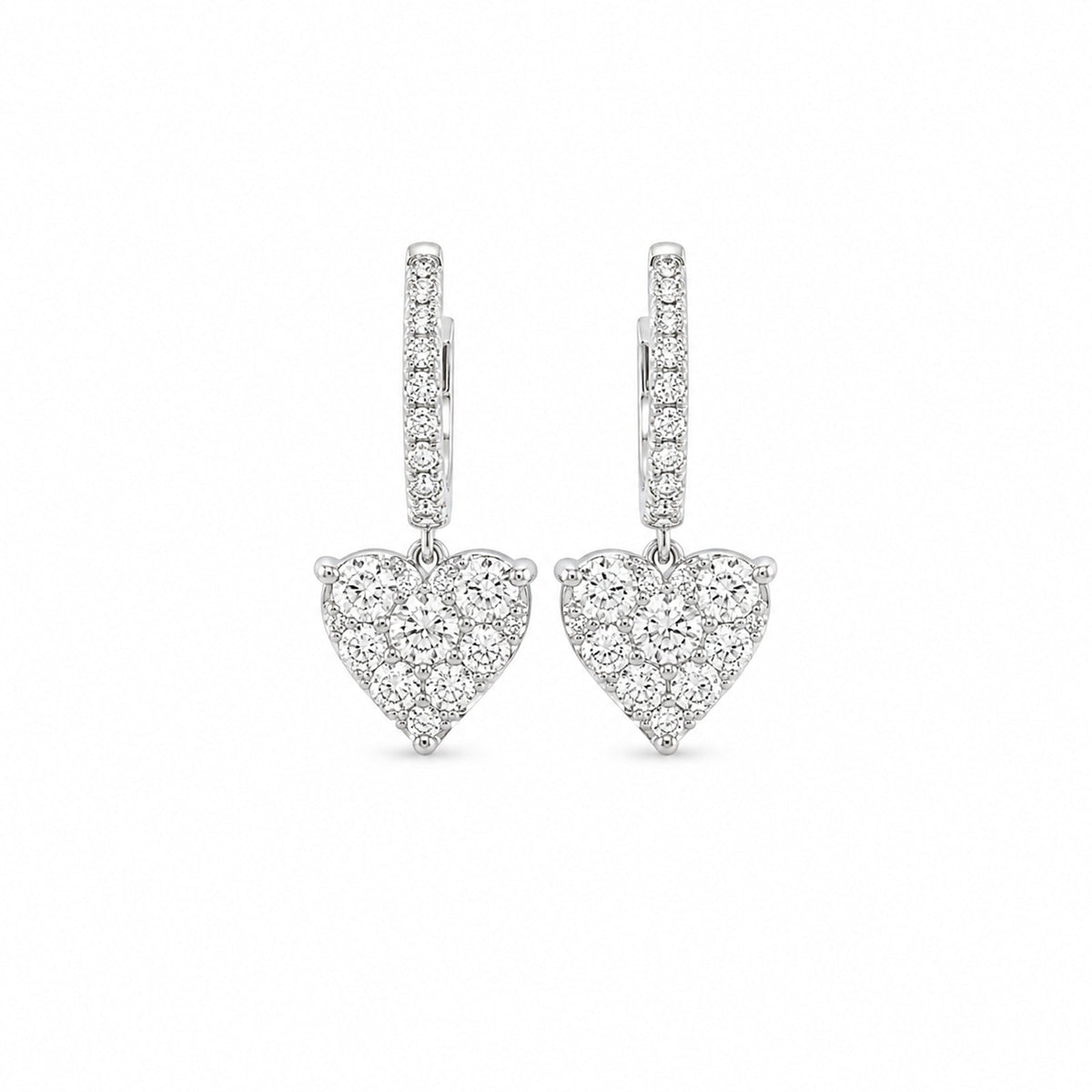 Diamond Cluster Heart Huggie Drop Earrings - DEMKD03935
