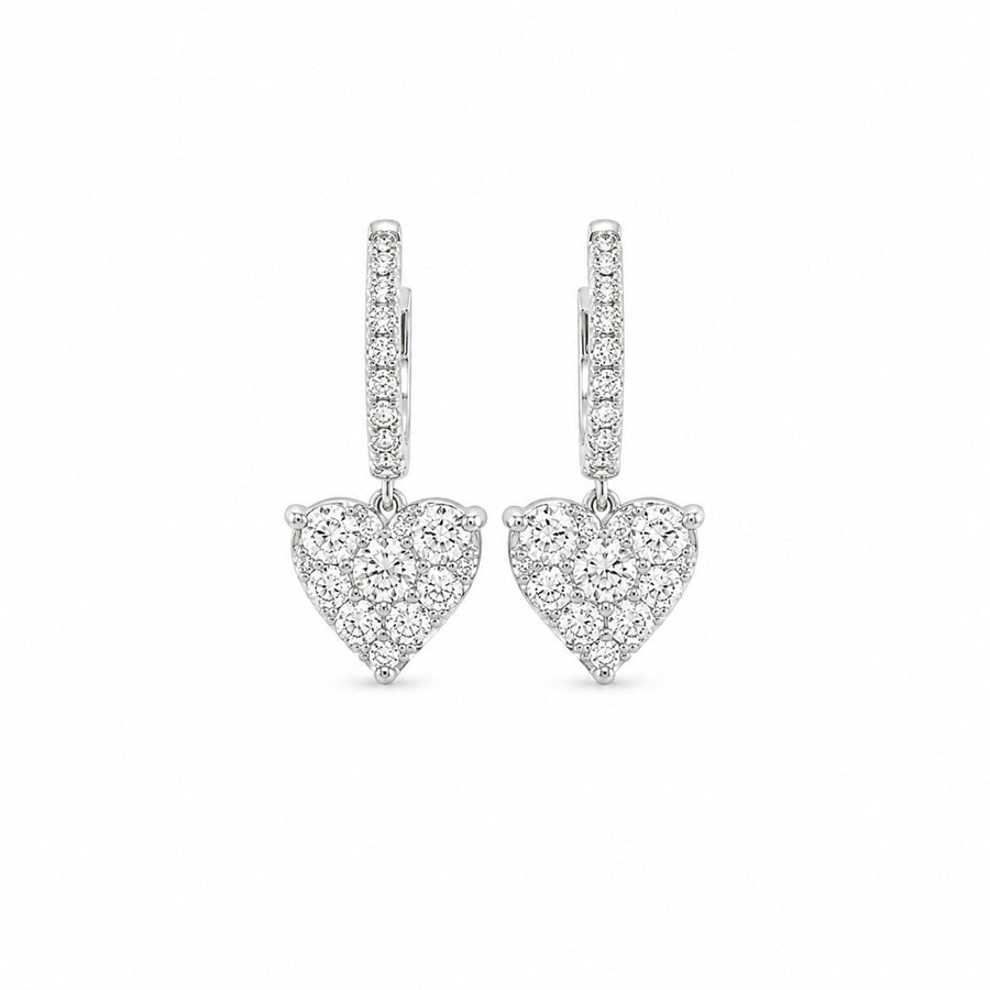 Diamond Cluster Heart Huggie Drop Earrings - DEMKD03935