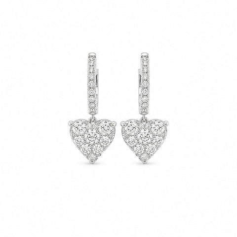 Diamond Cluster Heart Huggie Drop Earrings-Diamond Cluster Heart Huggie Drop Earrings - DEMKD03935