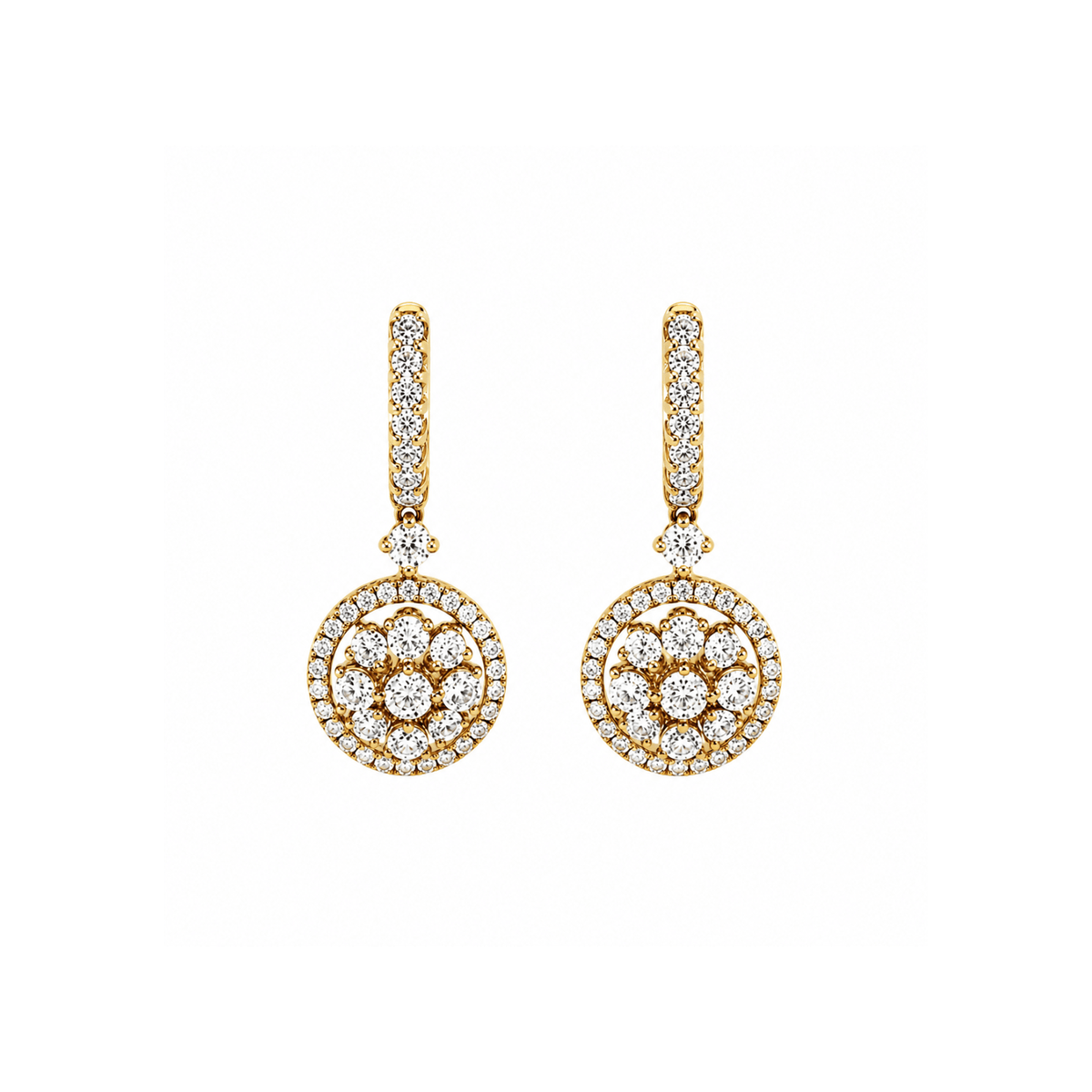 18 karat rose gold diamond drop earrings.