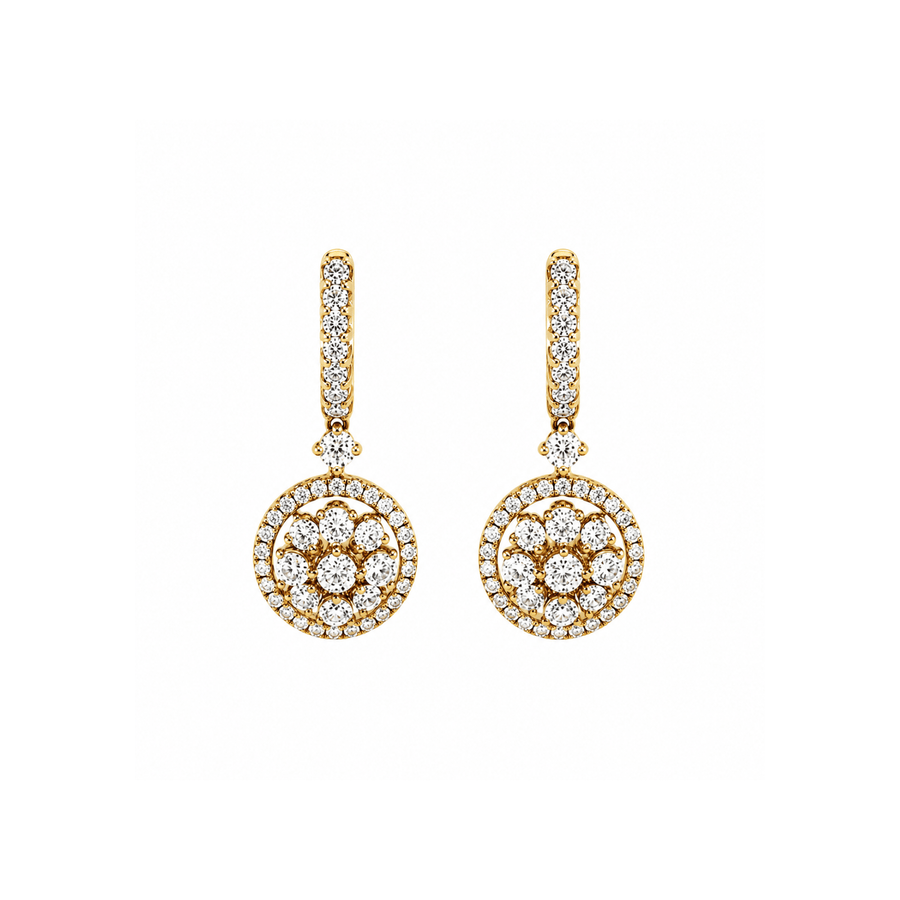 18 karat rose gold diamond drop earrings.
