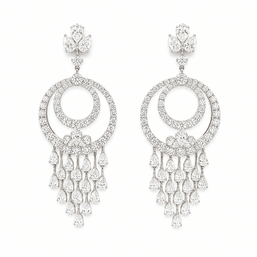 18 karat white gold diamond chandelier earrings