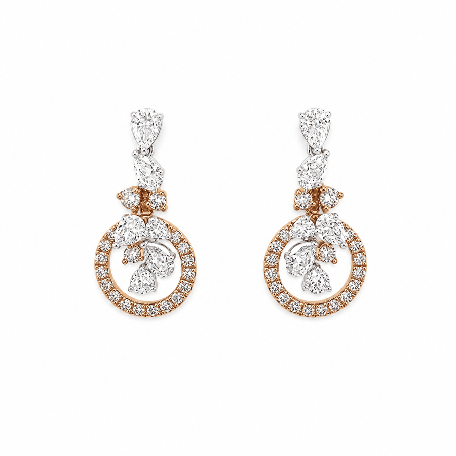 18 karat rose and white gold diamond earrings.