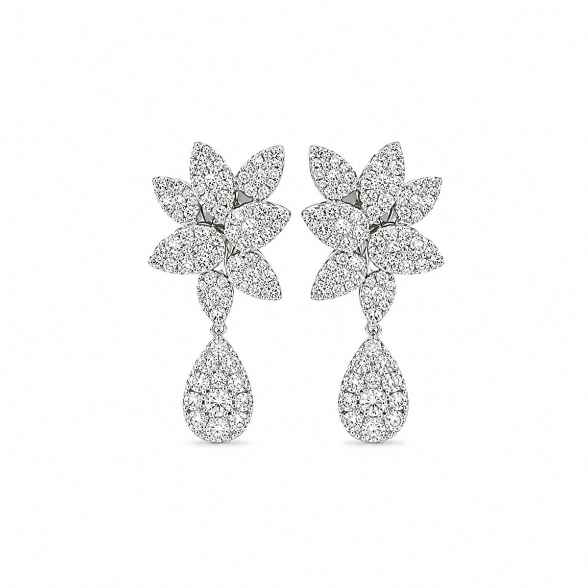 Diamond Floral Cluster and Pear Drop Earrings