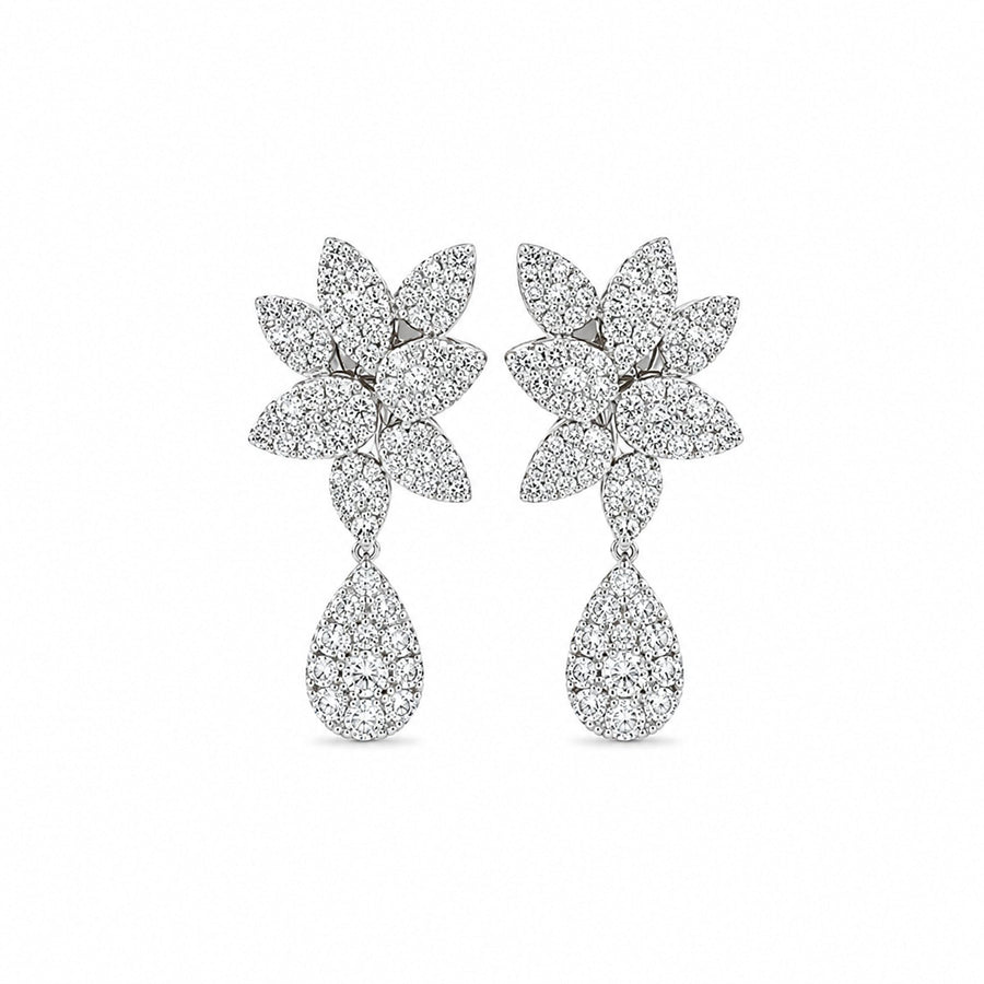 Diamond Floral Cluster and Pear Drop Earrings