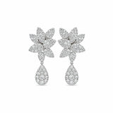 Diamond Floral Cluster and Pear Drop Earrings-Diamond Floral Cluster and Pear Drop Earrings