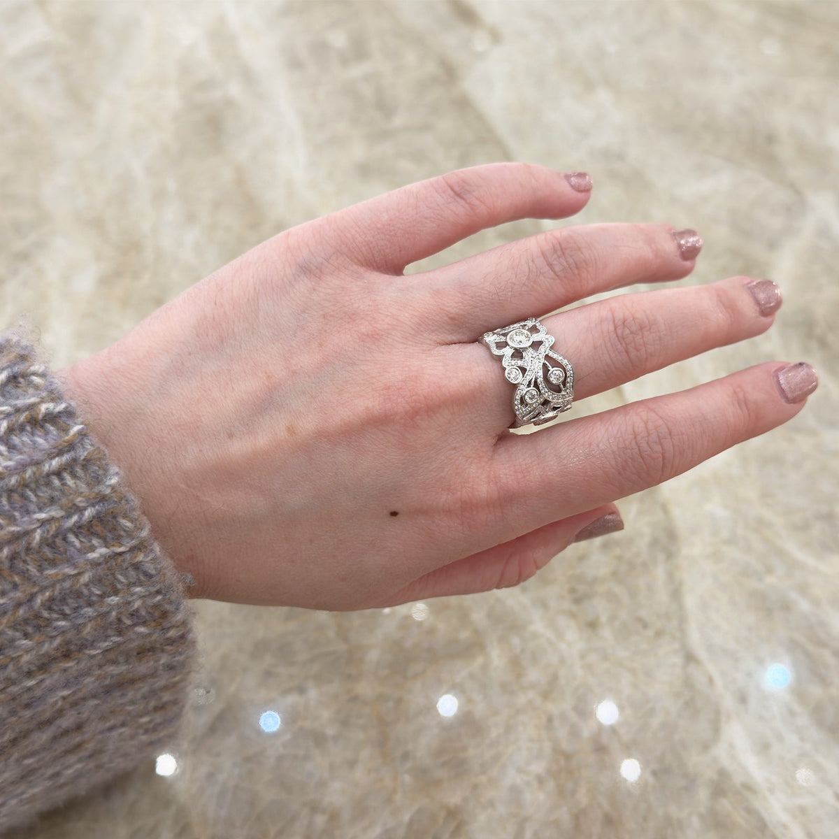 Diamond Floral Ring in 18 karat white gold
