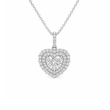 Diamond Heart Double Halo Pendant Necklace-Diamond Heart Necklace