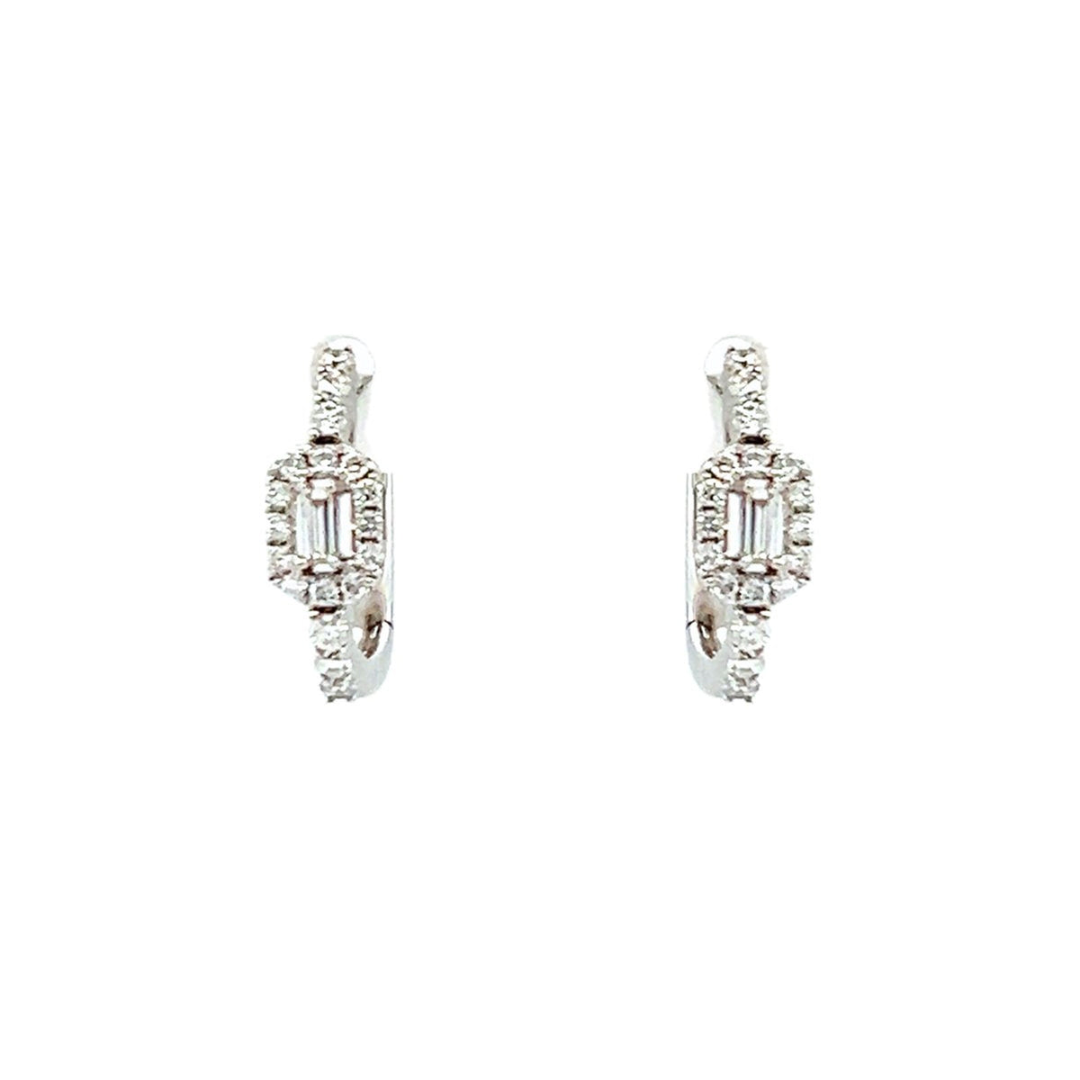Diamond Huggie Earrings in 18 karat white gold with diamonds totaling 0.29 carats.