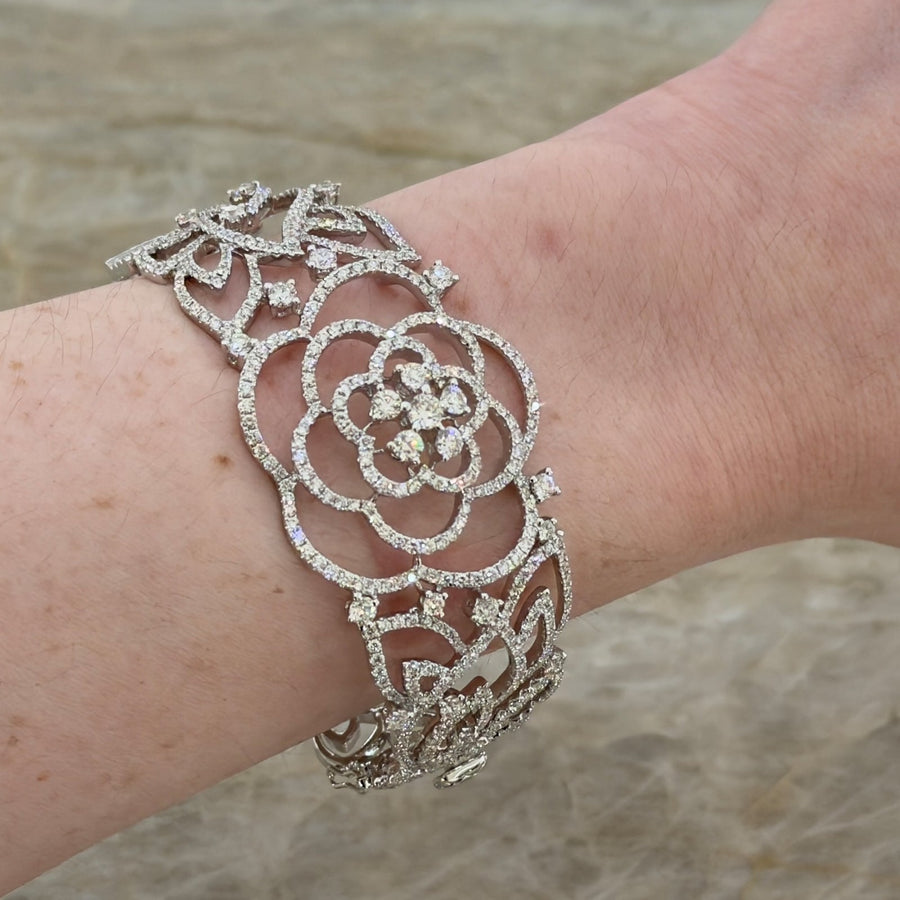 Diamond Openwork Floral Cuff Bangle