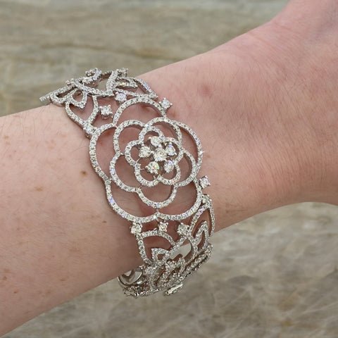 Diamond Openwork Floral Cuff Bangle-Diamond Openwork Floral Cuff Bangle