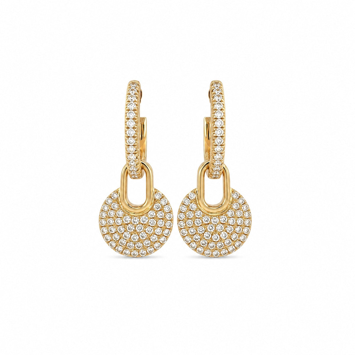 Diamond Pave Disc Link Huggie Drop Earrings