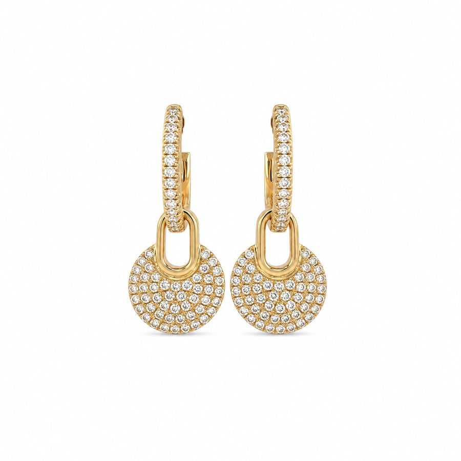 Diamond Pave Disc Link Huggie Drop Earrings