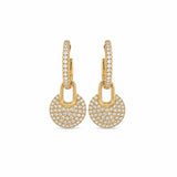 Diamond Pave Disc Link Huggie Drop Earrings-Diamond Pave Disc Link Huggie Drop Earrings