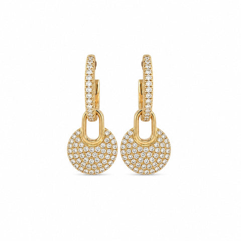 Diamond Pave Disc Link Huggie Drop Earrings-Diamond Pave Disc Link Huggie Drop Earrings