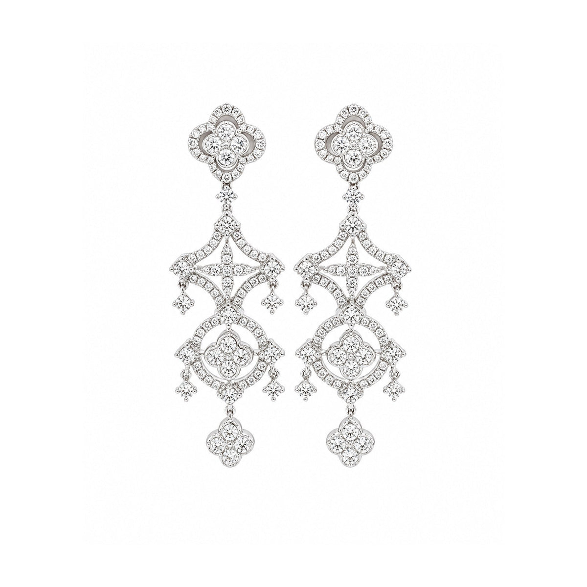 Diamond Quatrefoil and Clover Chandelier Drop Earrings