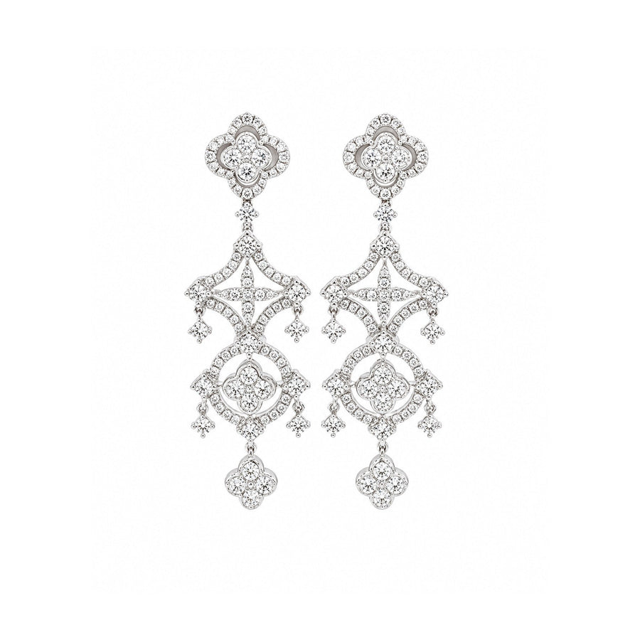 Diamond Quatrefoil and Clover Chandelier Drop Earrings