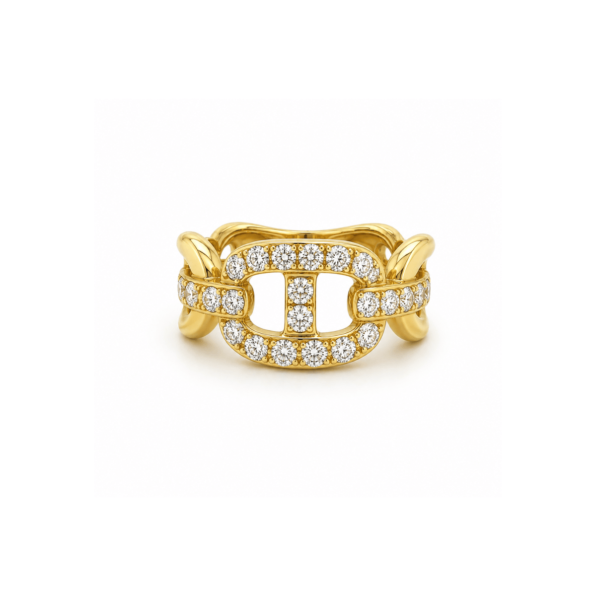 18 karat yellow gold diamond ring. Diamonds totaling 0.7 carat weight.