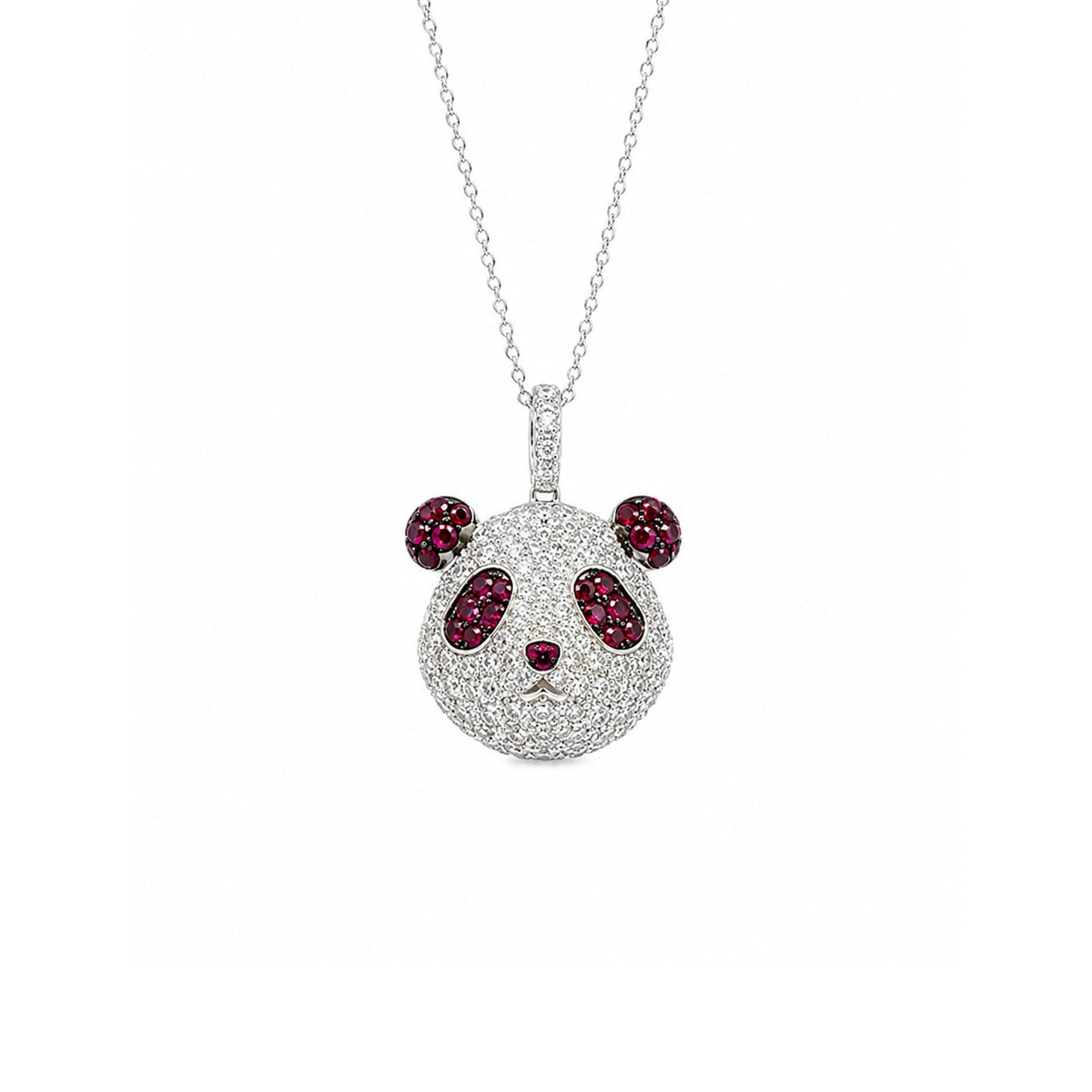 Diamond Ruby Panda Pendant Necklace