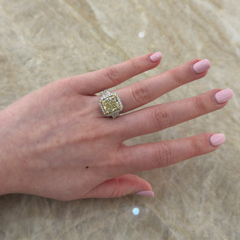 Radiant Cut Fancy Light Yellow Diamond 3 Stone Engagement Ring-Radiant Cut Fancy Light Yellow Diamond 3 Stone Engagement Ring