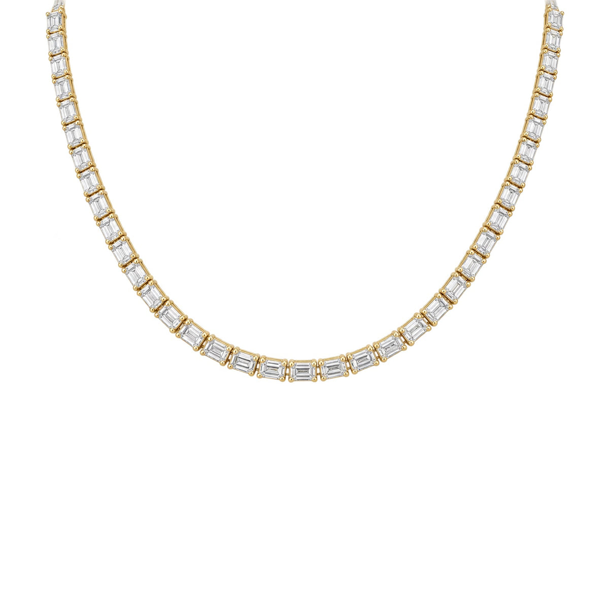 East-West Emerald Cut Diamond Tennis Necklace