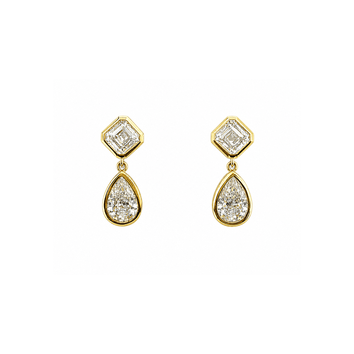 Emerald and Pear Cut 18K Diamond Drop Earrings - DENKA04694