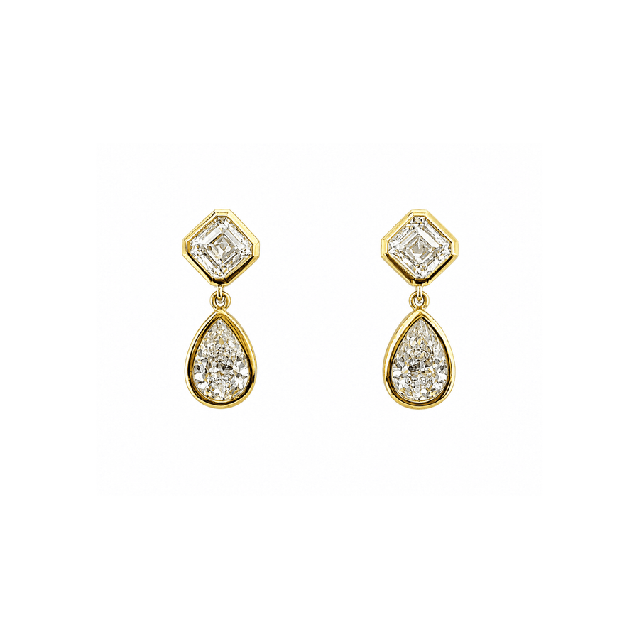 Emerald and Pear Cut 18K Diamond Drop Earrings - DENKA04694