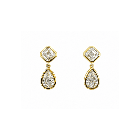 Emerald and Pear Cut 18K Diamond Drop Earrings-Emerald and Pear Cut 18K Diamond Drop Earrings - DENKA04694