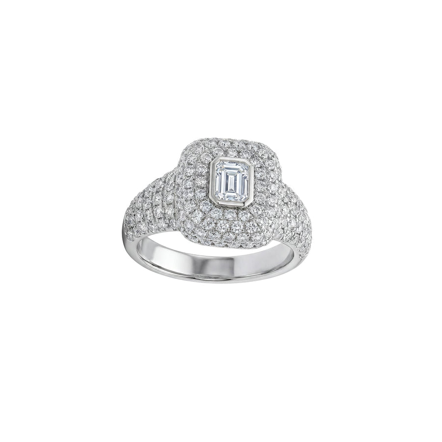 Emerald Cut Diamond Double Cushion Halo Pavé Ring