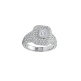 Emerald Cut Diamond Double Cushion Halo Pavé Ring-Emerald Cut Diamond Double Cushion Halo Pavé Ring
