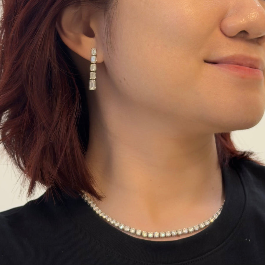 Emerald Cut Diamond Linear Drop Earrings - DENOV00166
