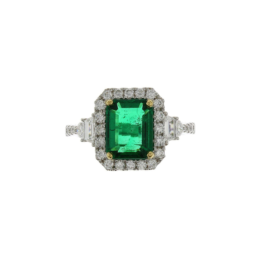 Emerald Cut Emerald Diamond Halo Cocktail Ring - ERRTJ00091