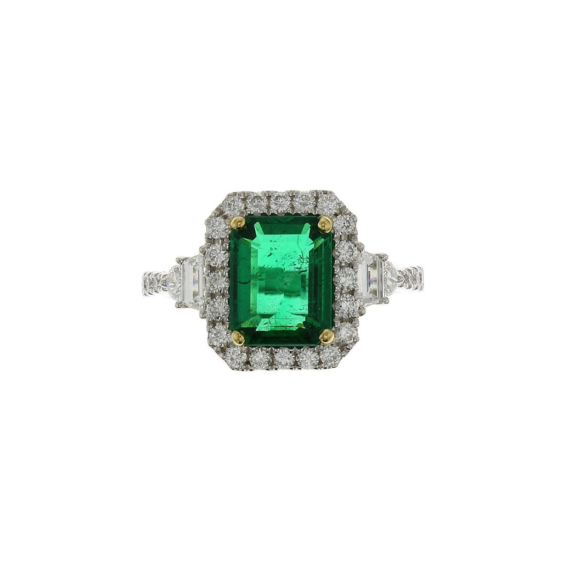 Emerald Cut Emerald Diamond Halo Cocktail Ring-Emerald Cut Emerald Diamond Halo Cocktail Ring - ERRTJ00091
