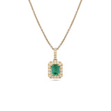 Emerald Cut Emerald Diamond Halo Pendant and Chain-Emerald Cut Emerald Diamond Halo Pendant and Chain
