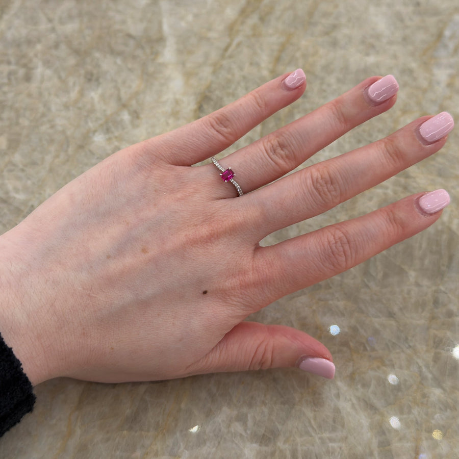 Emerald Cut Ruby Diamond Wave Ring - RRNEL00570