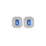 Emerald Cut Sapphire and Double Diamond Halo Stud Earrings-Emerald Cut Sapphire and Double Diamond Halo Stud Earrings - SETIJ00257
