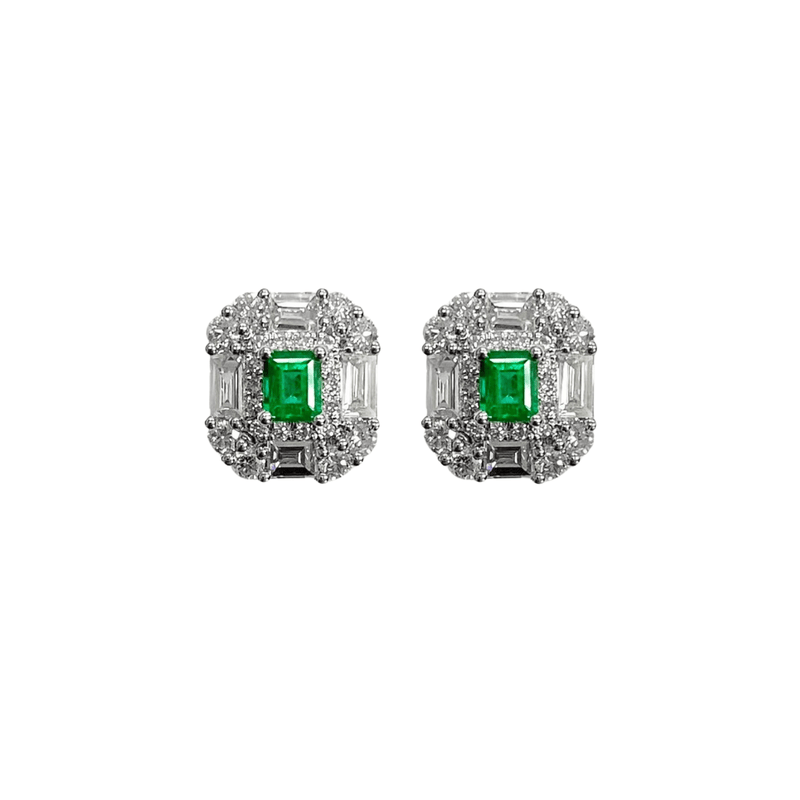 Emerald Diamond Earrings-Emerald Diamond Earrings - EREME027868