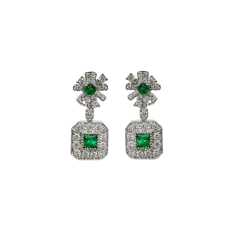 Emerald Diamond Earrings-Emerald Diamond Earrings - EREME028012