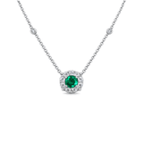 Emerald Diamond Halo Necklace-Emerald Diamond Halo Necklace