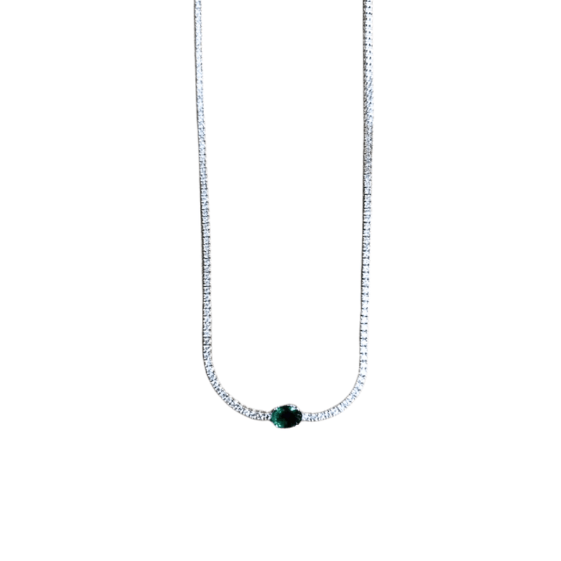 Emerald Diamond Necklace-Emerald Diamond Necklace ENRTJ00055