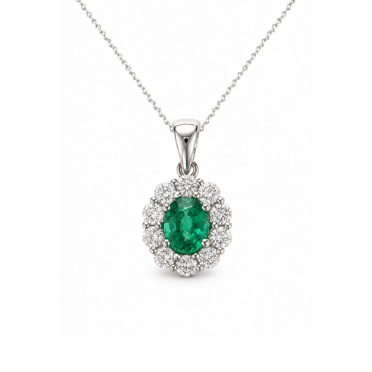 Emerald Diamond Pendant and Chain