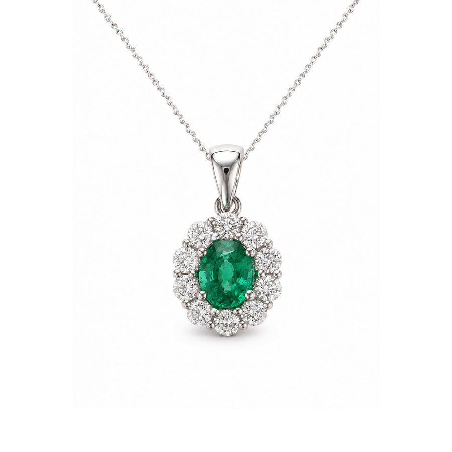 Emerald Diamond Pendant and Chain