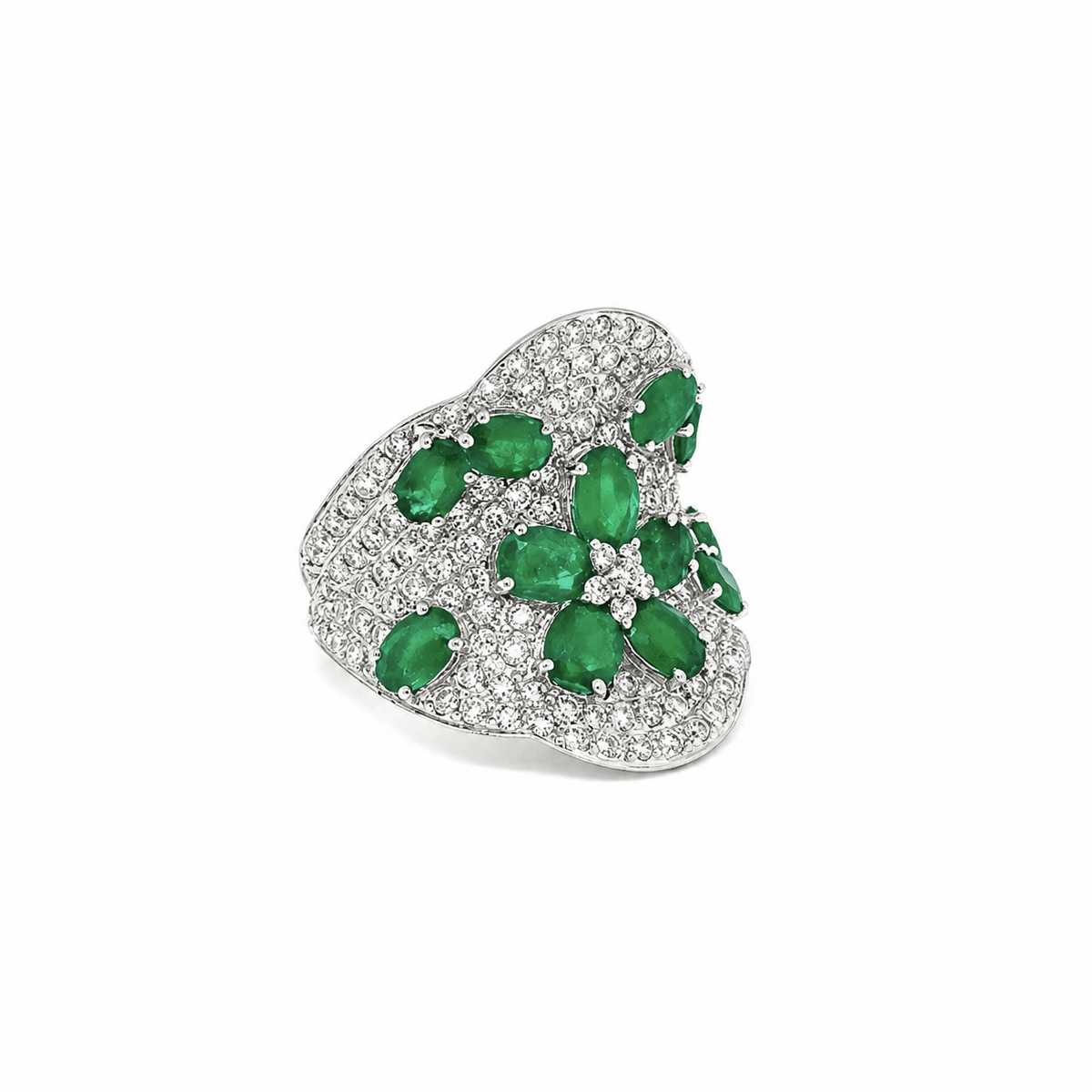 Floral Emerald Diamond Ring