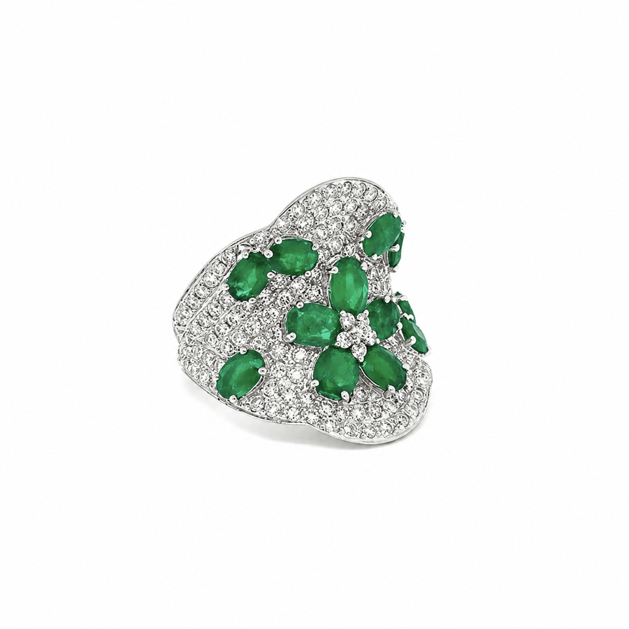 Floral Emerald Diamond Ring