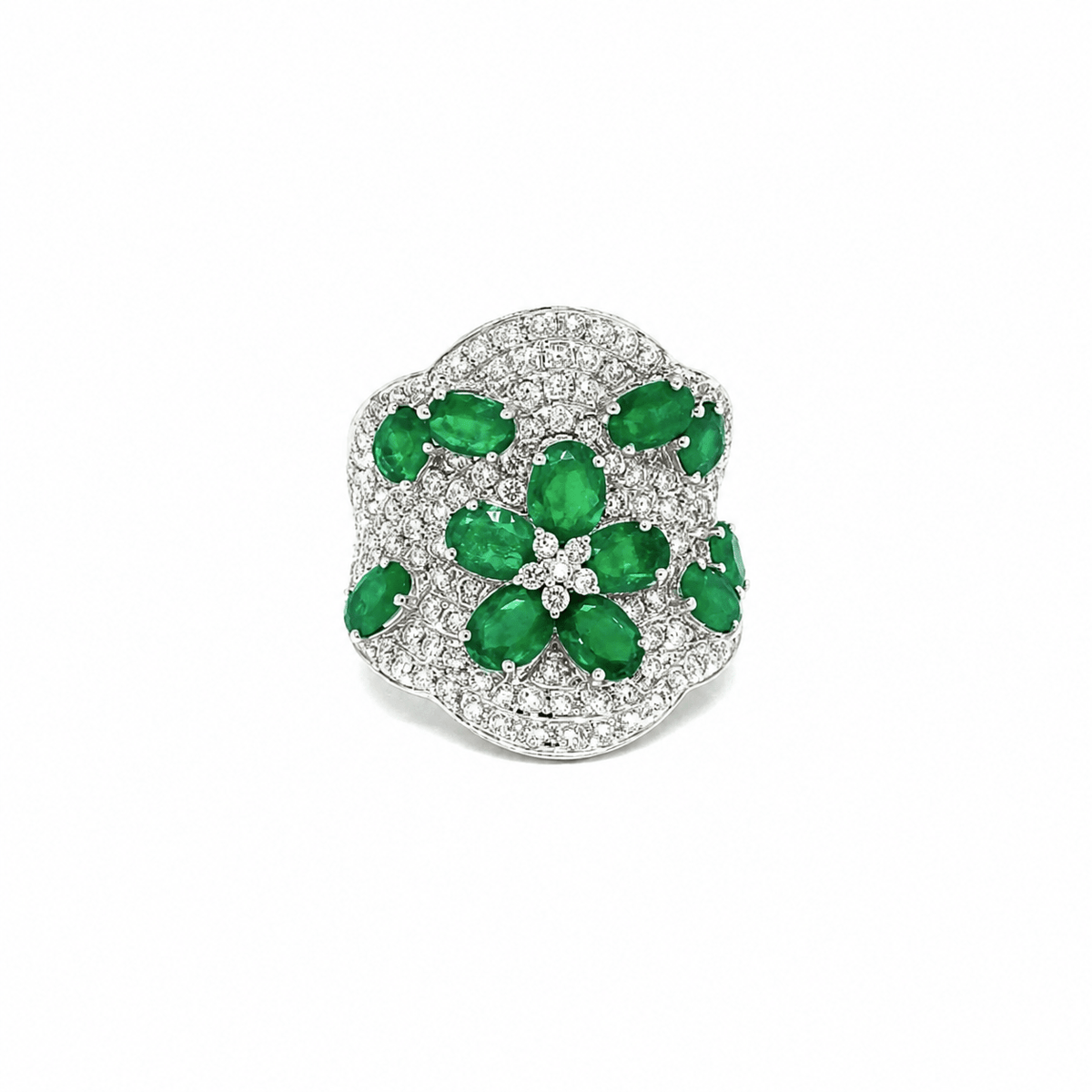 Floral Emerald Diamond Ring