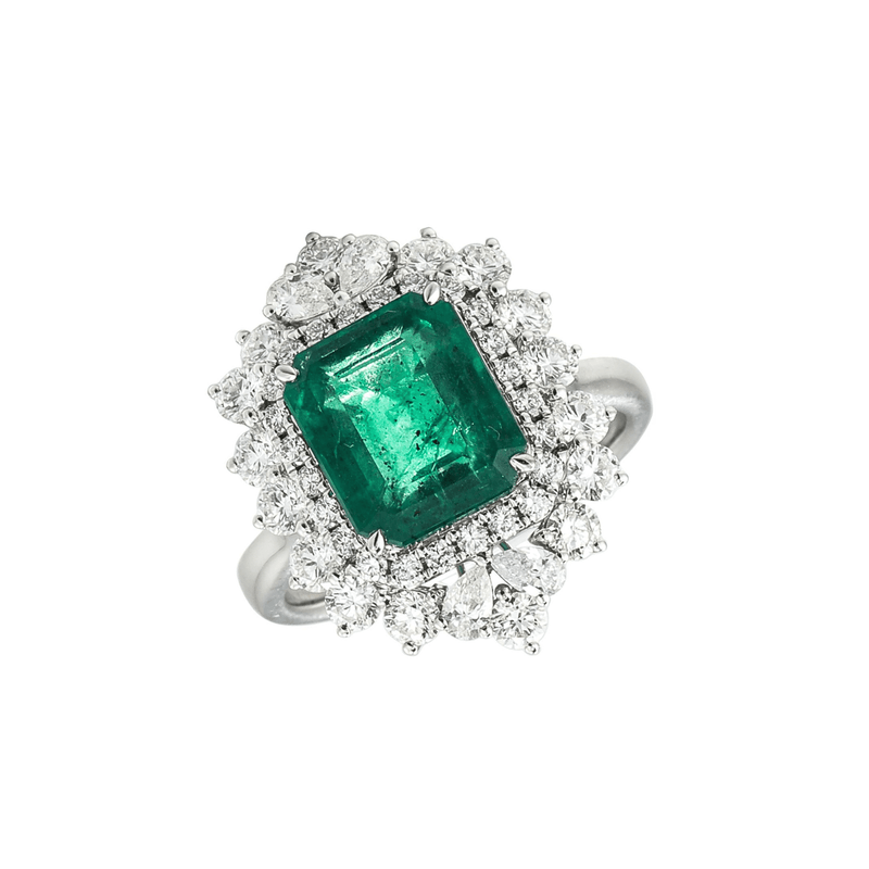 Emerald Diamond Ring-Emerald Diamond Ring - ERNEL00372
