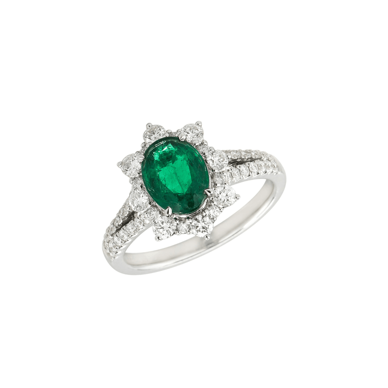 Emerald Diamond Ring-Emerald Diamond Ring - ERNEL00406