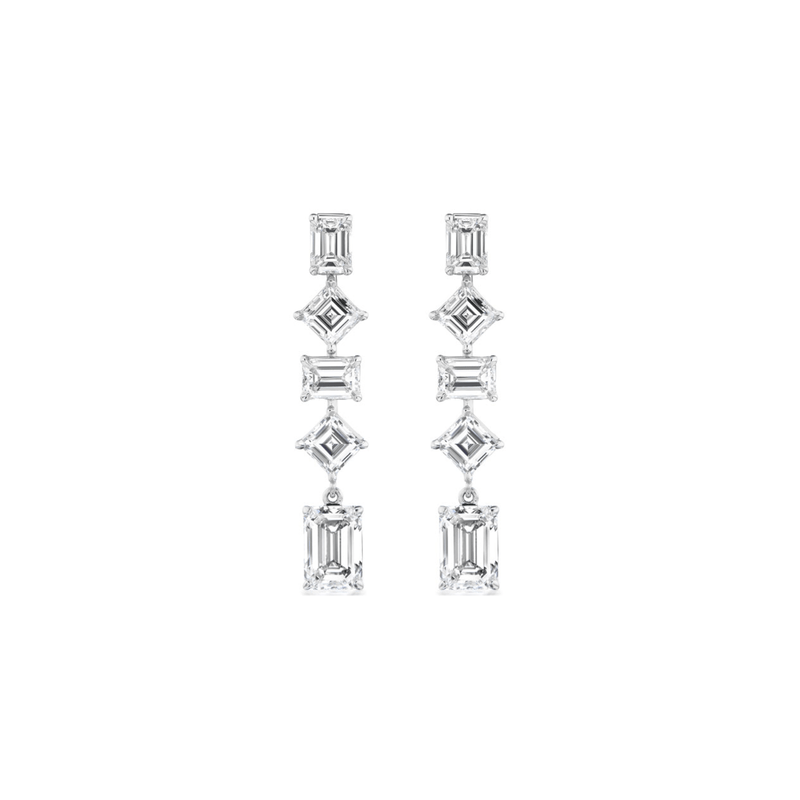 Emerald-shaped Diamond Dangle Earrings-Emerald - shaped Diamond Dangle Earrings - DENKA04621